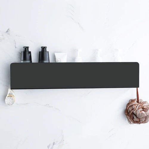 wall mounted storage shelf with aluminum hooks for kitchen and shower - vue 5 sur 15