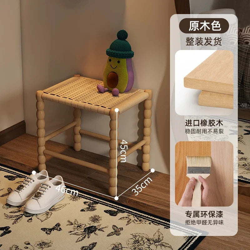Creative Gourd Stool, French Woven Solid Wood Stool, Household Shoe Changing Stool, Living Room Sofa Side Shelf - vue 13 sur 13