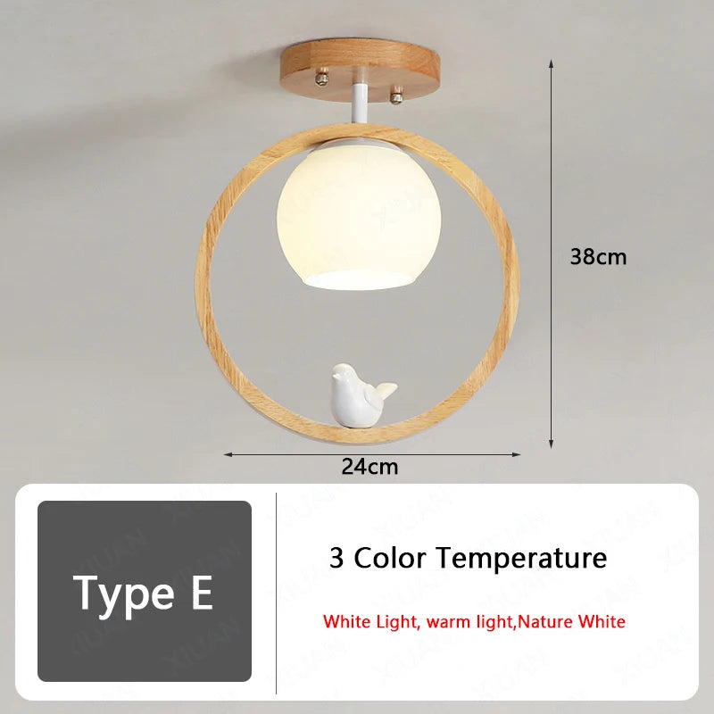 Nordic wood ceiling light for hallway, entrance, balcony, corridor or cloakroom – LED, 3 colour temperatures - vue 11 sur 14