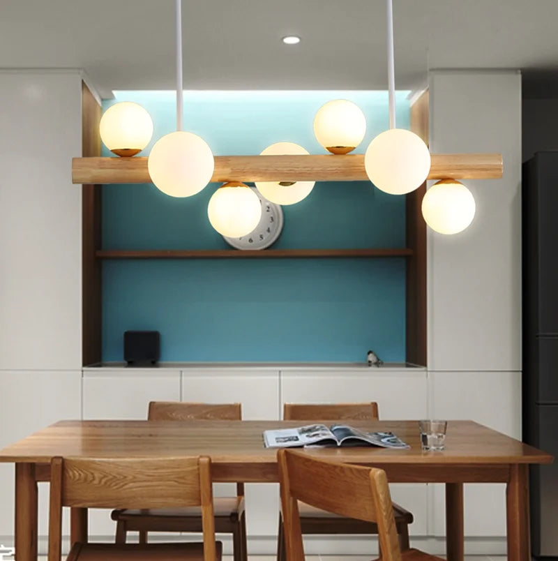 Minimalist wooden LED pendant light modern style - vue 4 sur 13