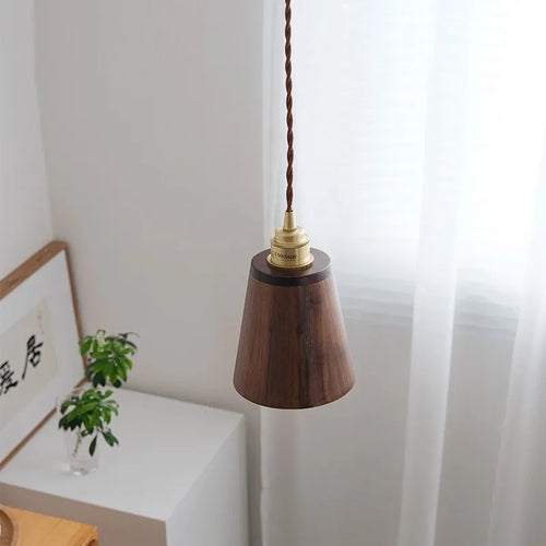 Modern wood and brass LED loft pendant light - vue 6 sur 8