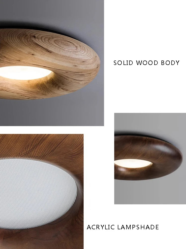Modern retro dark wood LED ceiling light large chandelier - vue 6 sur 9