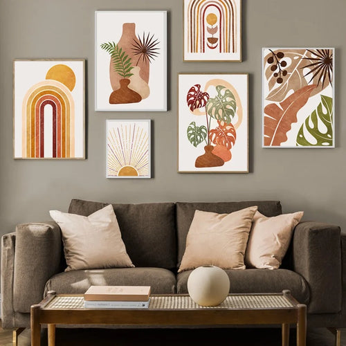 Terracotta monstera vase painting Nordic abstract wall decoration - vue 2 sur 15