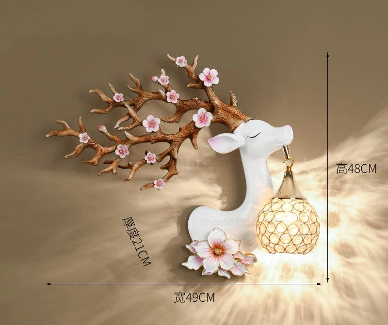 Modern resin wall light with Chinese style fortune deer - vue 8 sur 10