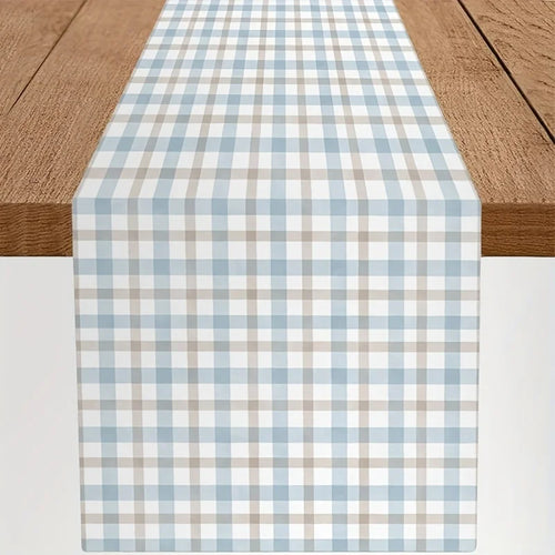 Linen table runner with check design