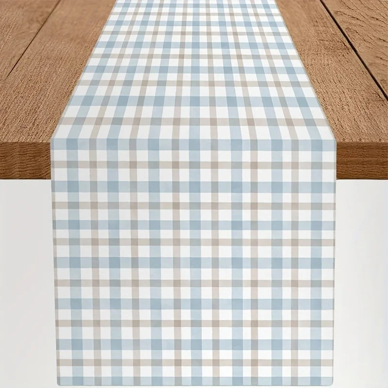 Linen table runner with check design
