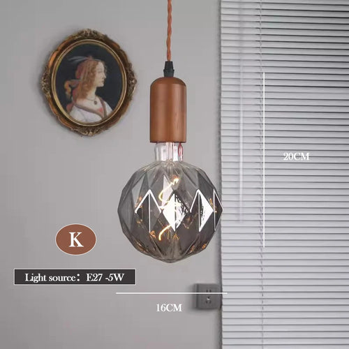 Retro art glass chandelier with solid wood for interior decoration - vue 12 sur 25