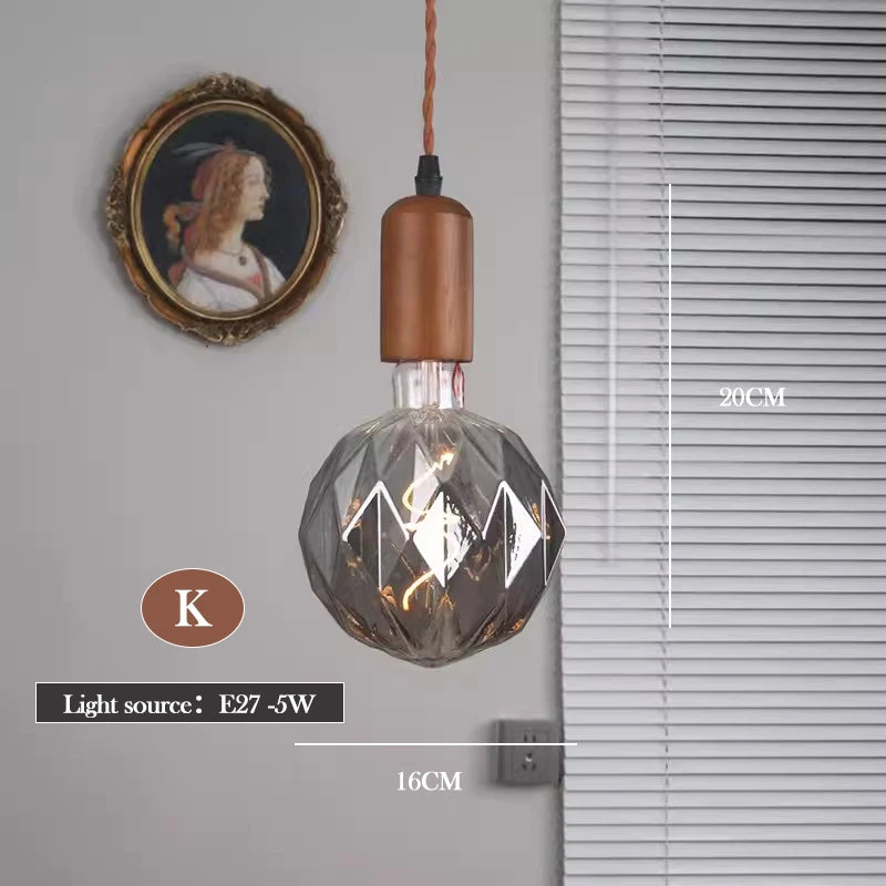 Retro art glass chandelier with solid wood for interior decoration - vue 11 sur 25