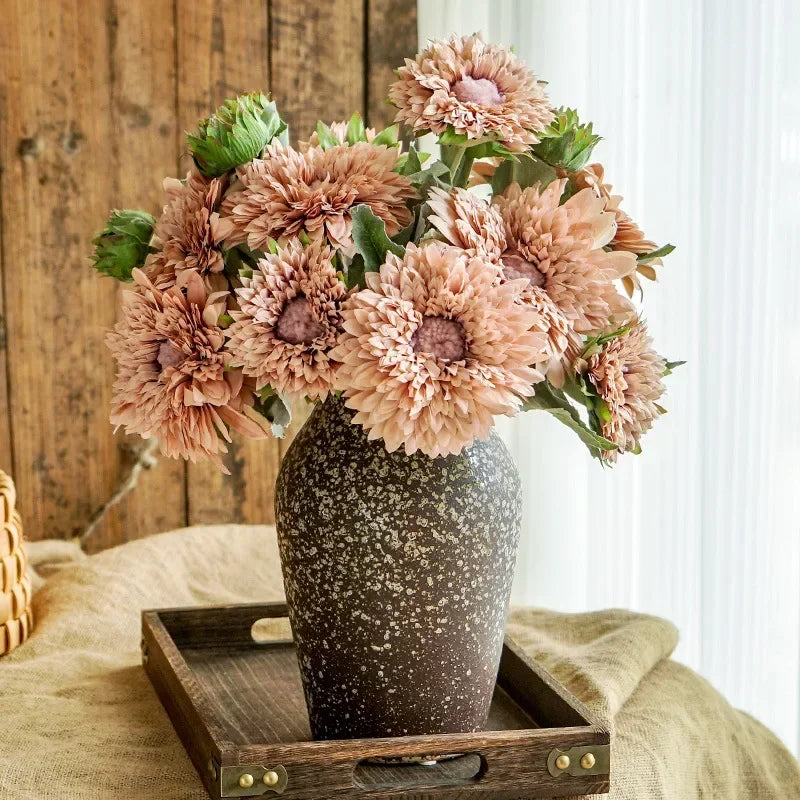 Artificial double petal retro sunflowers for interior decoration