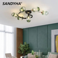 Modern Nordic spiral glass and iron chandelier