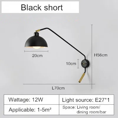 Nordic industrial wall light with long swing arm - vue 8 sur 10
