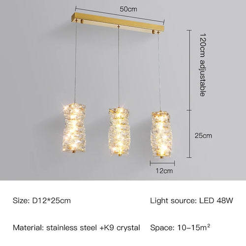 Modern Nordic pendant light in stainless steel and decorative crystal - vue 18 sur 18