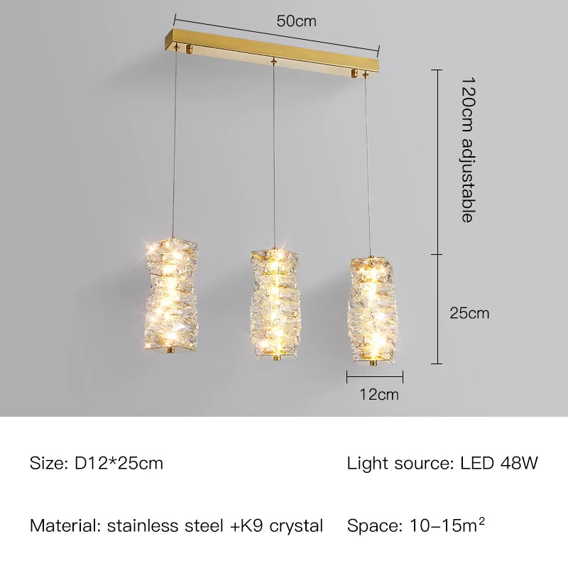 Modern Nordic pendant light in stainless steel and decorative crystal - vue 17 sur 18