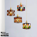 Retro pendant light in hand-painted glass, Mediterranean Asian style