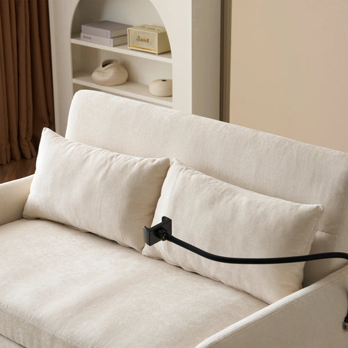 Modern double folding sofa bed, multi-functional with adjustable backrest, cell phone holder &amp; USB charging station - vue 6 sur 6
