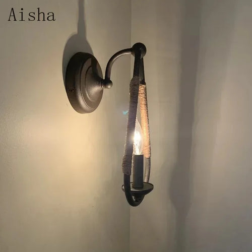Retro style hemp rope wall light for indoor use - vue 4 sur 7
