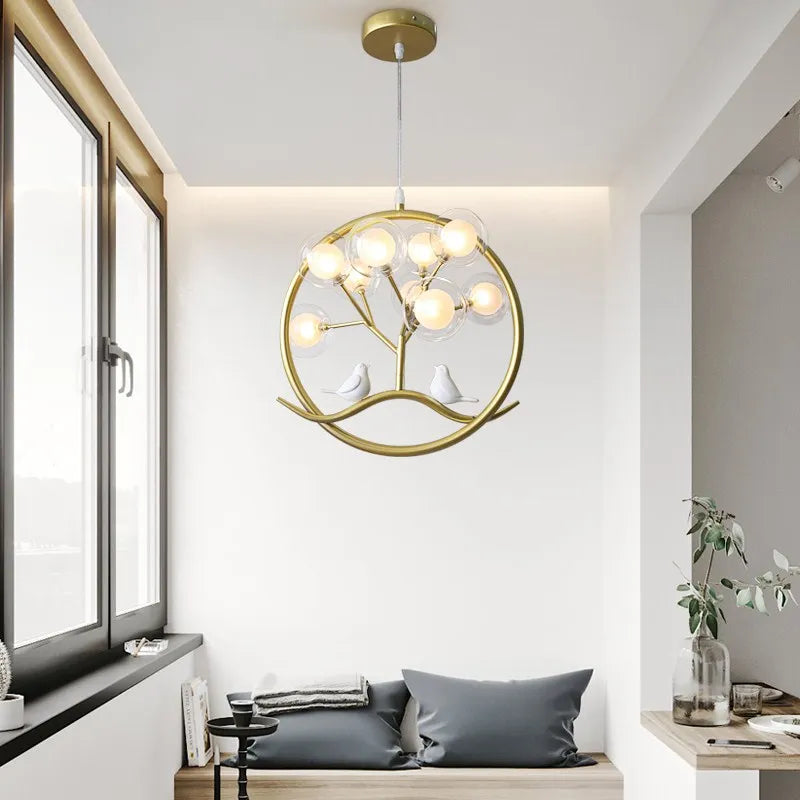 Nordic design bird cage tree branch halo chandelier - vue 3 sur 12