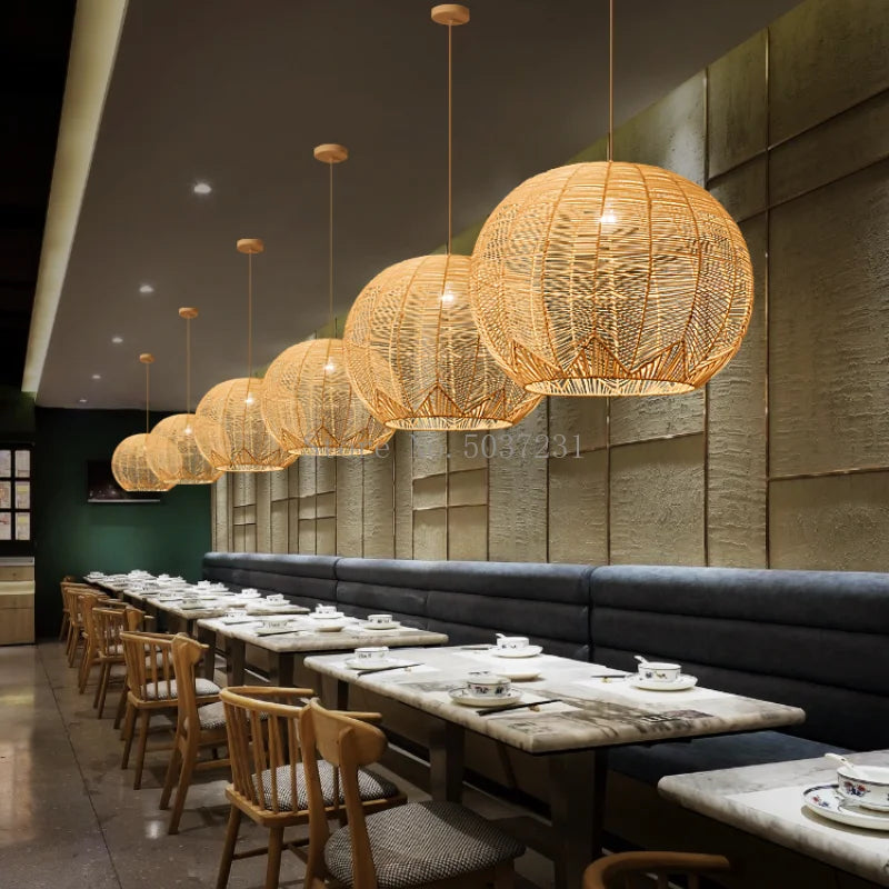 Chinese Japanese zen bamboo rattan pendant light