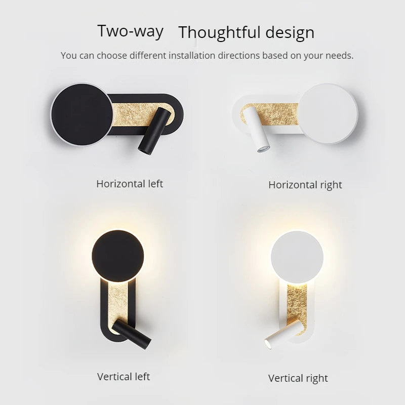 Modern nordic LED rotary wall light with switch - vue 4 sur 8