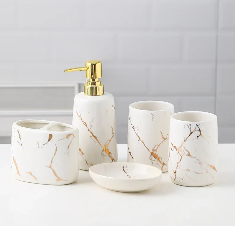 decorative ceramic bathroom set with accessories - vue 9 sur 24