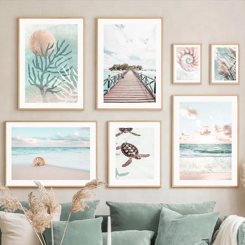 shell and coral wall canvas for interior decoration