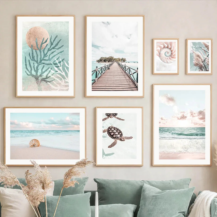 shell and coral wall canvas for interior decoration