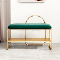 trendy shoe bench with cushion and two-tier shelf
