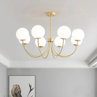 Modern glass chandelier with pendant light and metal frame
