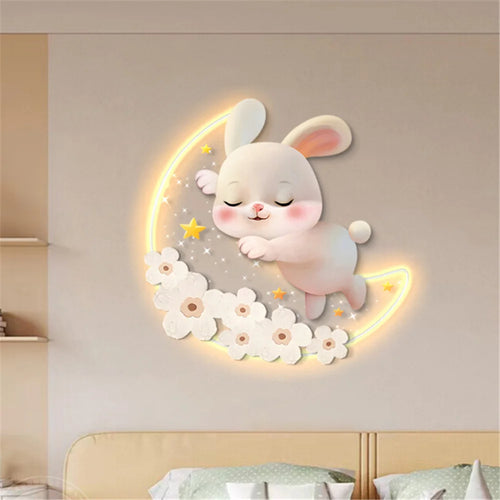 Cartoon strawberry rabbit decorative LED wall lamp for girls' bedroom - vue 4 sur 8