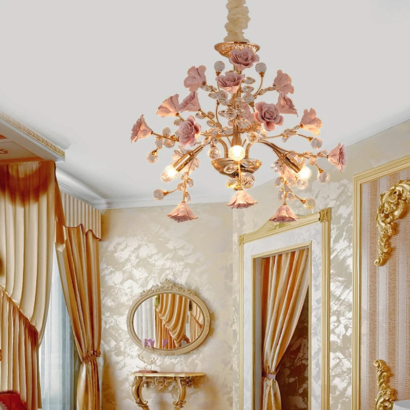 Ceramic crystal porcelain chandelier LED lamp for indoor use