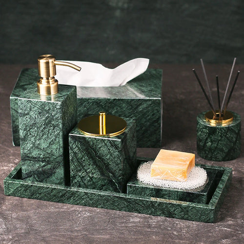organized marble bathroom accessory set - vue 2 sur 21