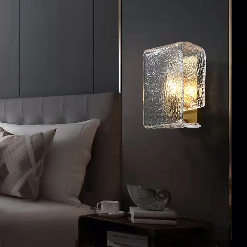 Square glass wall light with water pattern for modern interior decor