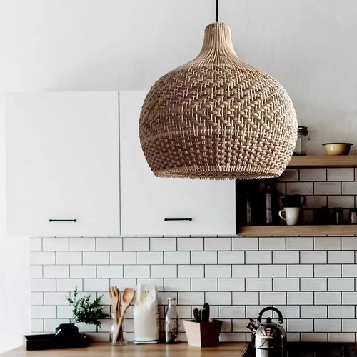Hand-woven Japanese wicker pendant light for interior decoration - vue 3 sur 15
