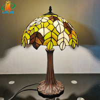 Tiffany style glass table lamp with antique decorative leaves