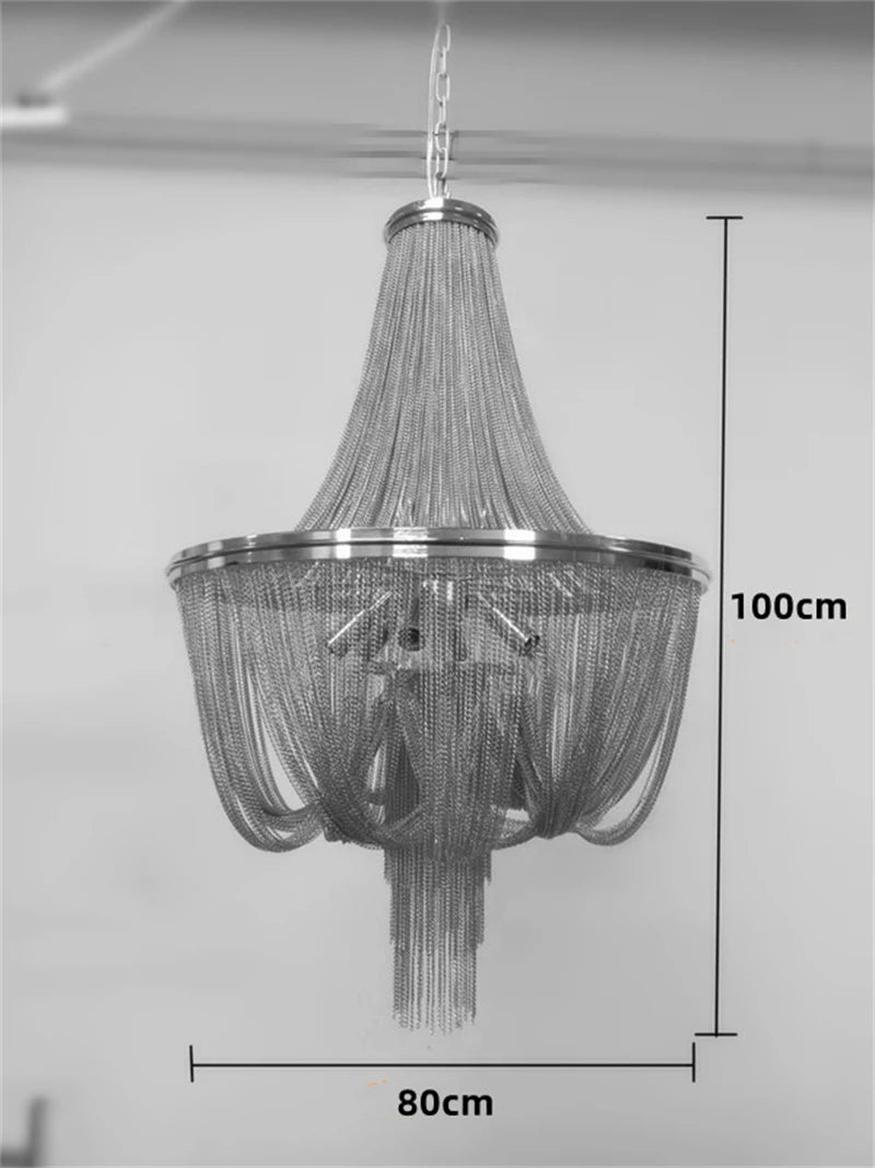 Modern gold aluminium tassel chandelier with decorative chain - vue 12 sur 12