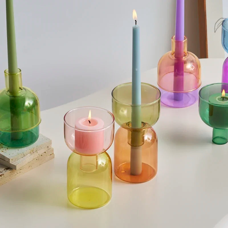 Decorative glass candle holder for candles and plants