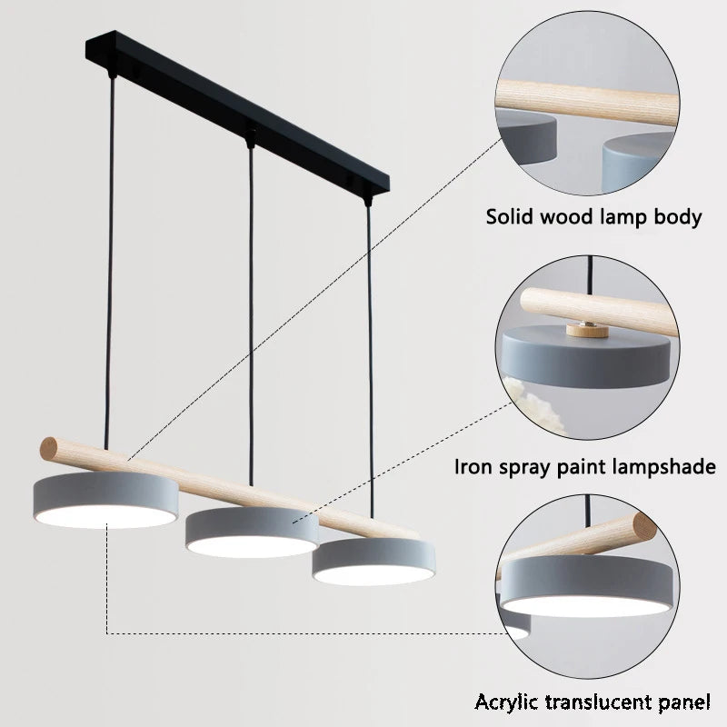Nordic solid wood chandelier with integrated LED - vue 4 sur 10