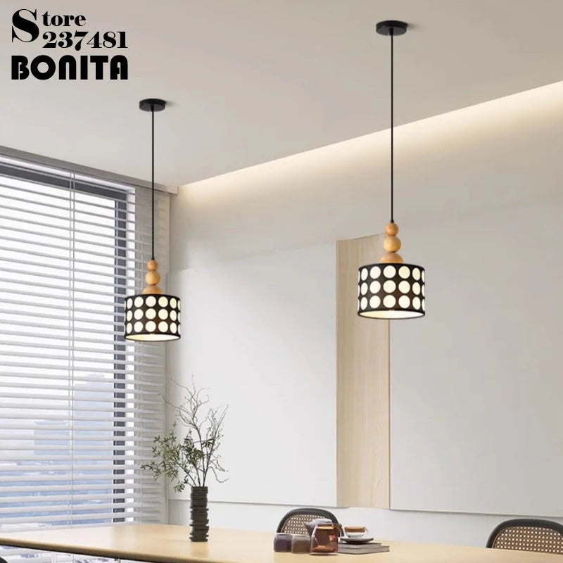 Retro walnut polka dot chandelier for interior decoration - vue 5 sur 8