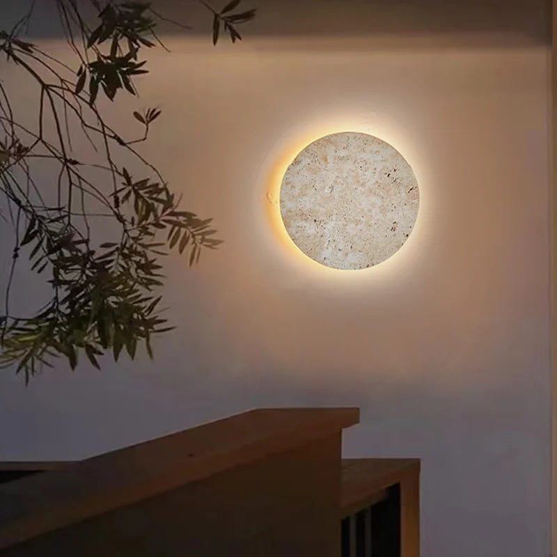 Vintage round natural stone decorative wall light for interiors