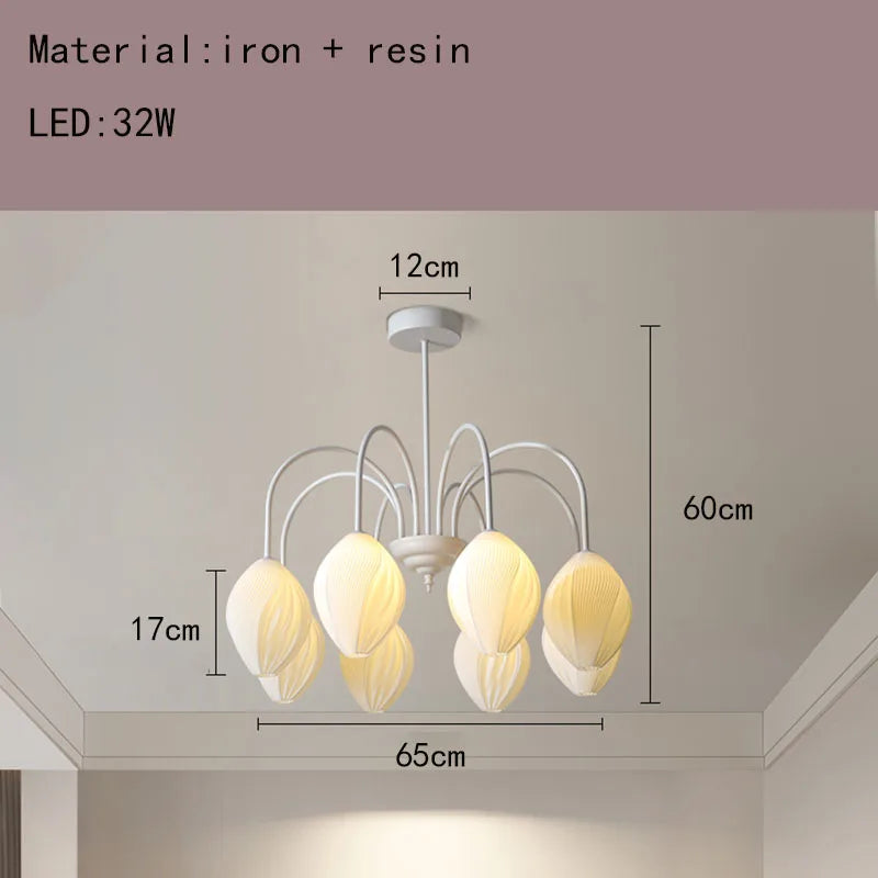 Resin chandelier with romantic metal lampshade - vue 8 sur 14