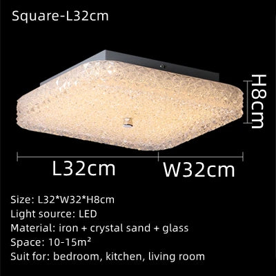 Modern square ceiling light in crystal glass and sand