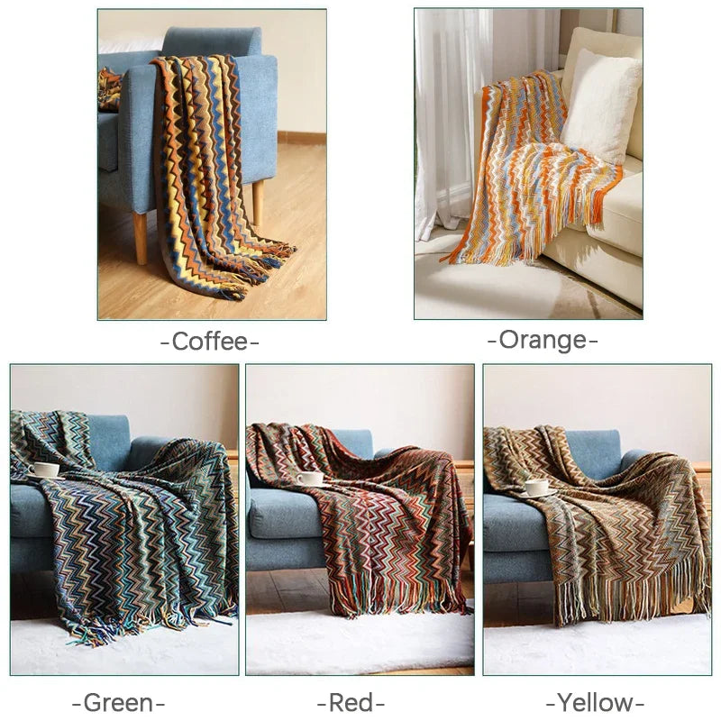 Boho checked woven throw with soft tassels - vue 6 sur 6
