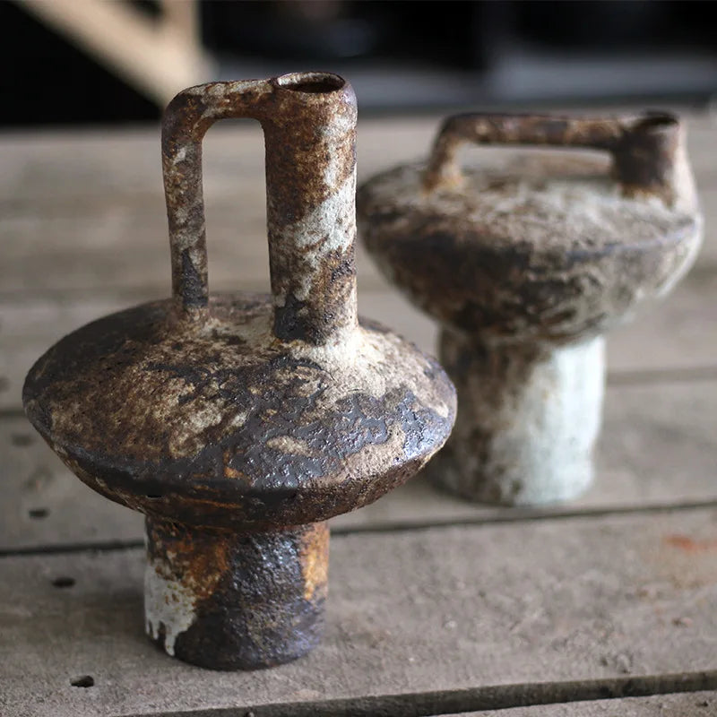 handmade wabi-sabi style ceramic vase for dried flowers