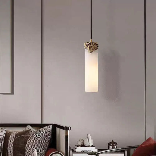 Natural marble and brass copper pendant light - vue 5 sur 8