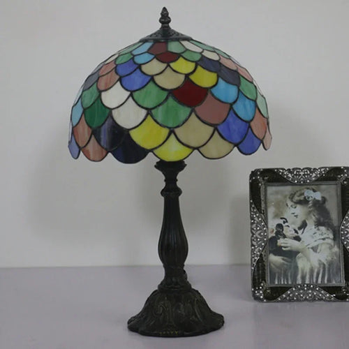 Retro Mediterranean LED stained glass table lamp - vue 7 sur 6