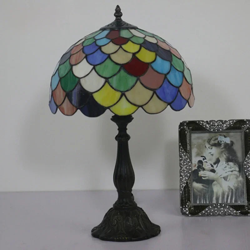 Retro Mediterranean LED stained glass table lamp - vue 6 sur 6