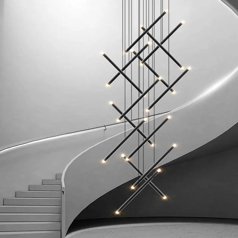 Modern LED chandelier long column stair and living room pendant