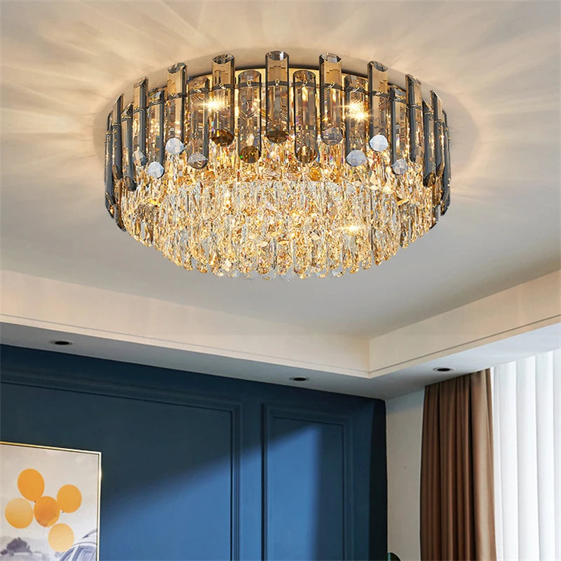 Modern crystal ceiling light with elegant rectangular shade - vue 4 sur 18