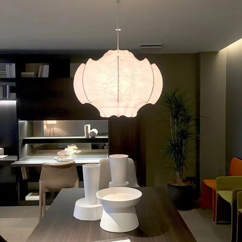 Wabi sabi ceiling light in Japanese silk for modern interior decor - vue 3 sur 9