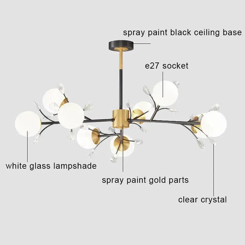 Nordic crystal LED chandelier for modern interior decor - vue 2 sur 17